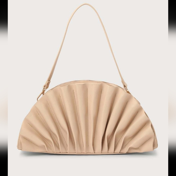Lulus Handbags - Lulus Purse Elegant Pleated Fan Purse- Beige / Nude – Detachable Strap